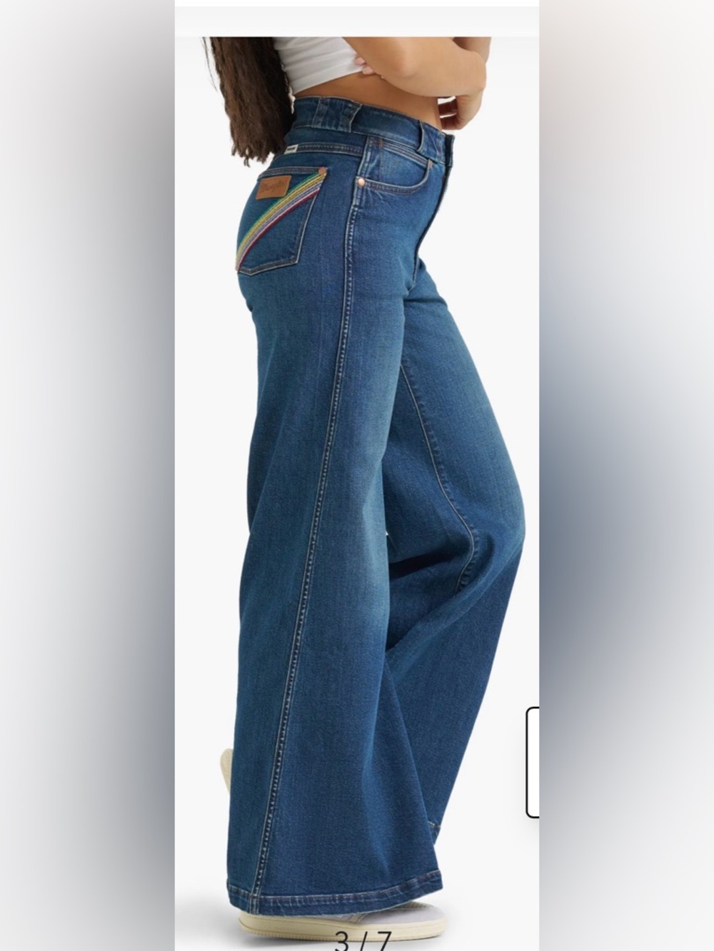 Wrangler High-Rise Wide Leg Dark Wash Jeans with Rainbow Pocket Detail Size 28